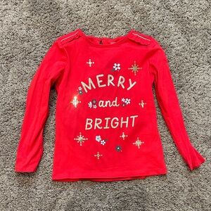 Carter's Kids Red Long Sleeve Merry & Bright holiday sparkly shirt